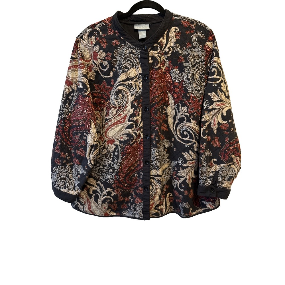 Reversible Quilted Floral Paisley Collarless Jacket Plus 1X Boho Art Whimsigoth